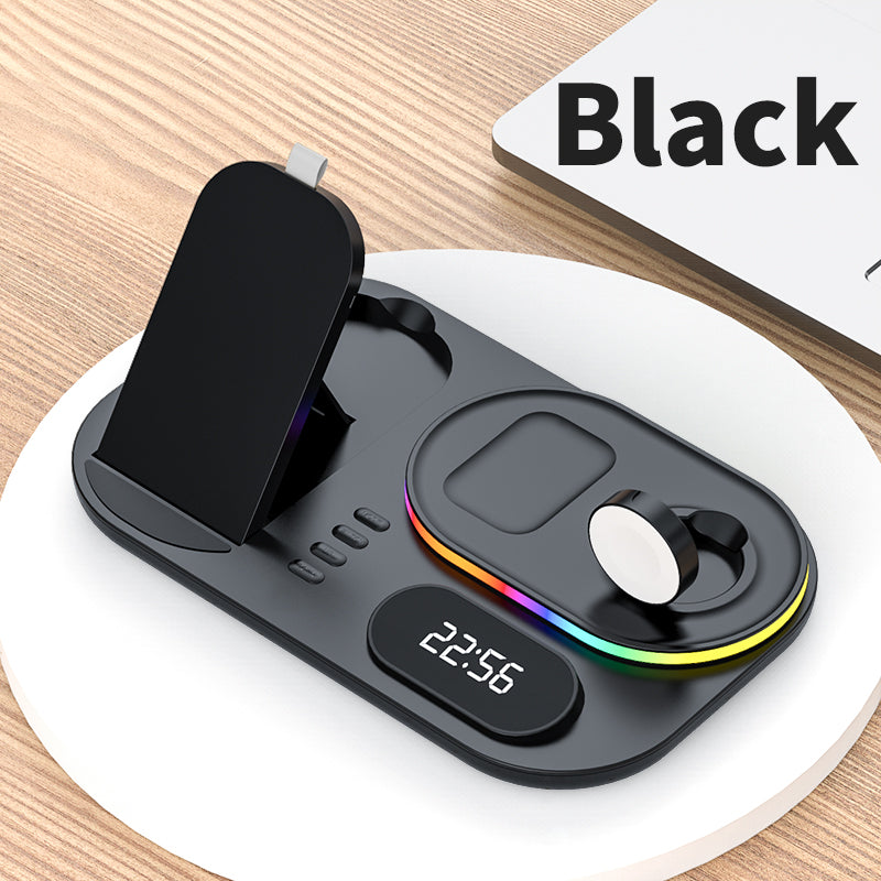 New Three-In-One Wireless Charger With Clock Fast Charging Rgb Atmosphere Light Multi-Function Wireless Charger For Mobile Phone