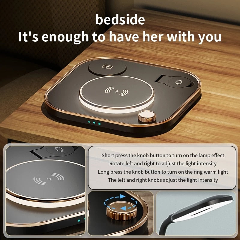 15w Fast 3 In 1 Wireless Charging for IPhone Phone Watch Earphone Modern Led Office Desk Lamp Wireless Charger Lamp