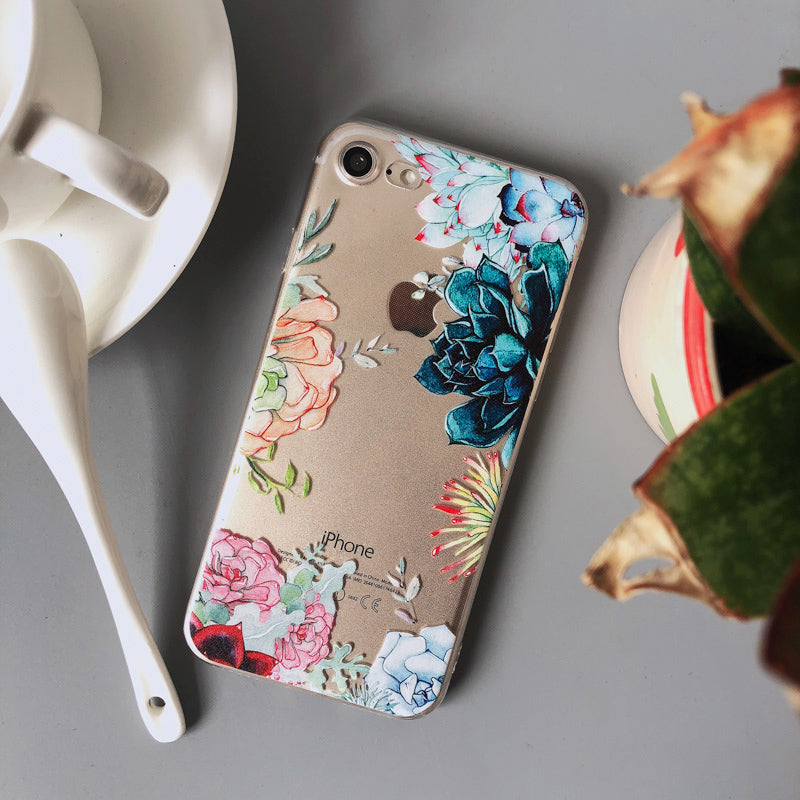 Cute Phone Cases For iPhone X 10 7 8 6 6s 7Plus 8Plus 6plus 6splus Green Plants Fatty Succulents Cactus Back Cover Shell Capa