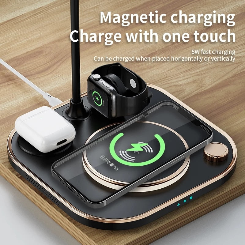 15w Fast 3 In 1 Wireless Charging for IPhone Phone Watch Earphone Modern Led Office Desk Lamp Wireless Charger Lamp