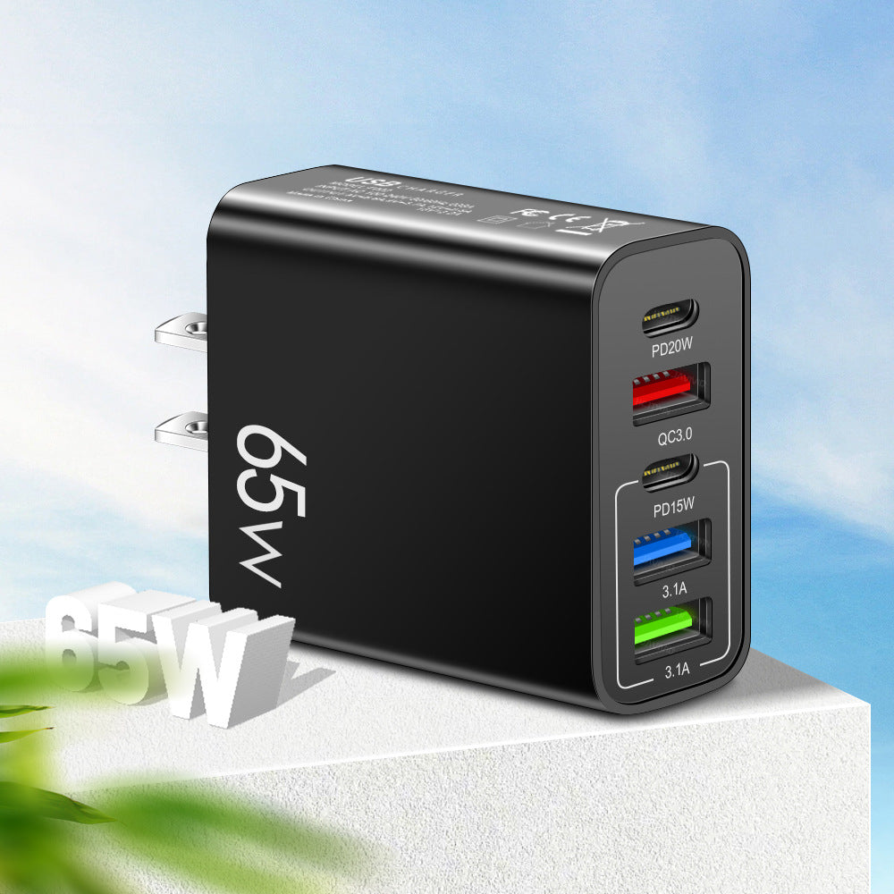 Standard PD65W mobile phone charger 4A type-c PD+3USB multi port European, American, English travel charging head