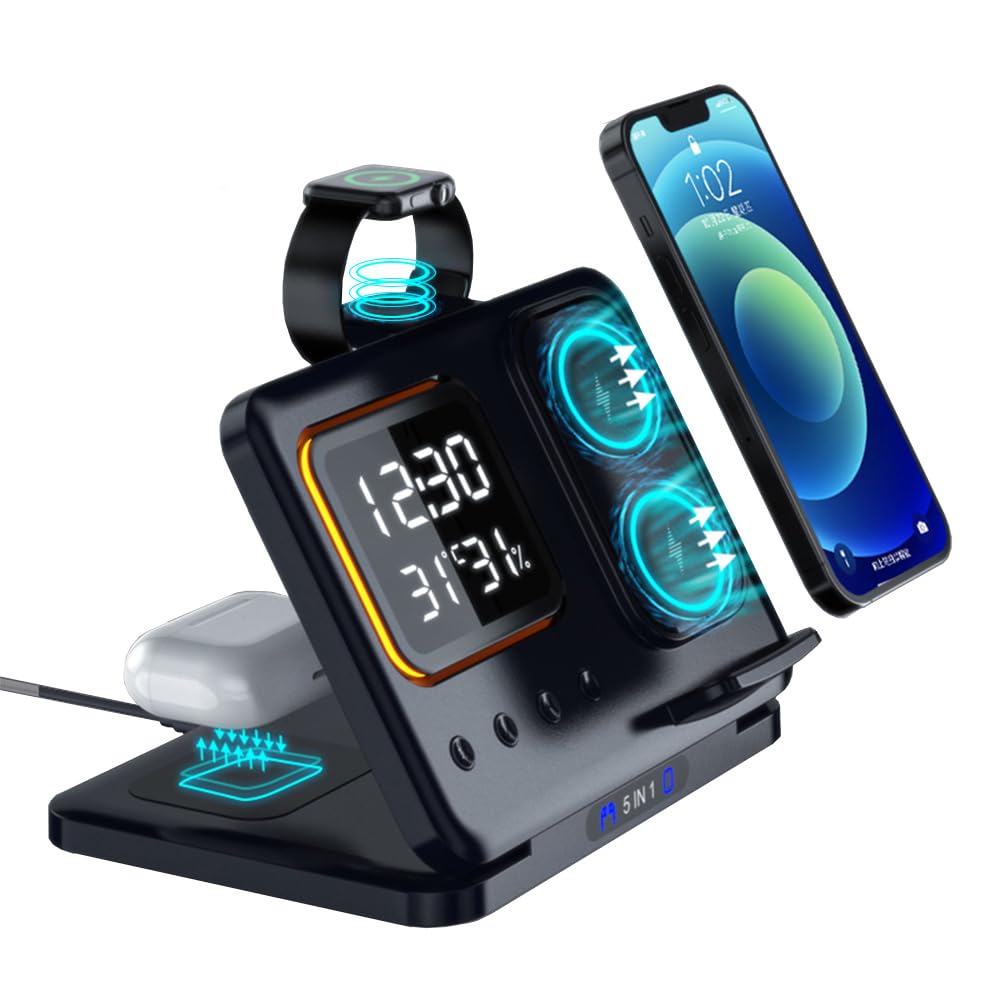 Phone Stand Tabletop 15w Fast Charging 5 in One Universal Wireless Charger Desk Charger for Iphone