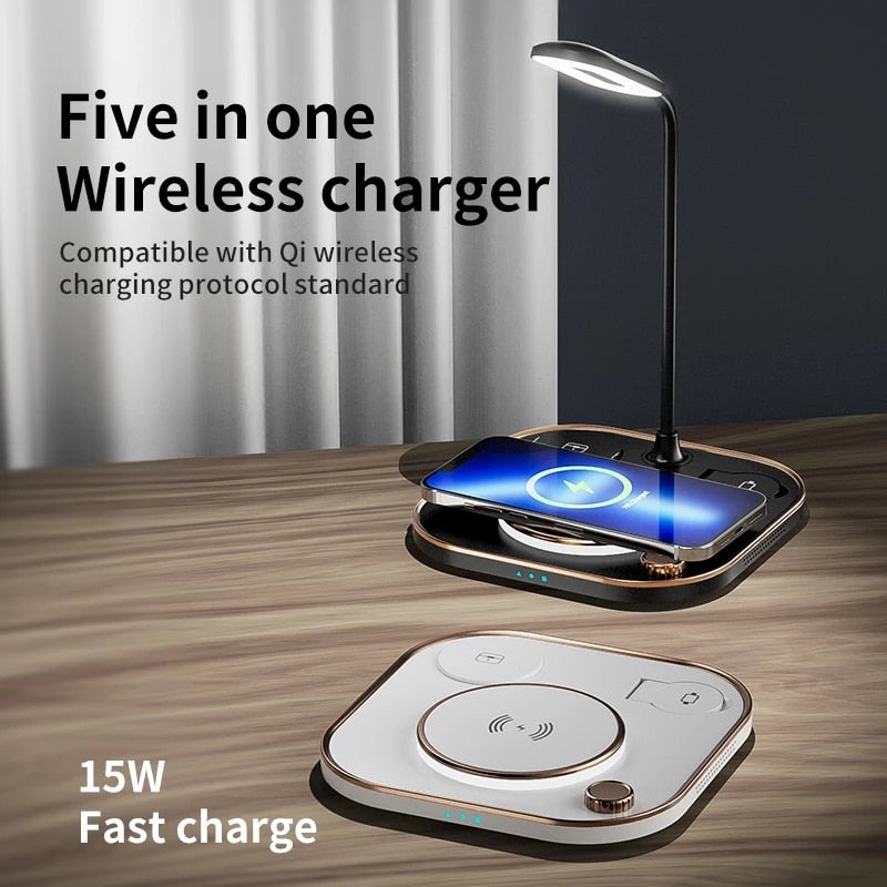 15w Fast 3 In 1 Wireless Charging for IPhone Phone Watch Earphone Modern Led Office Desk Lamp Wireless Charger Lamp