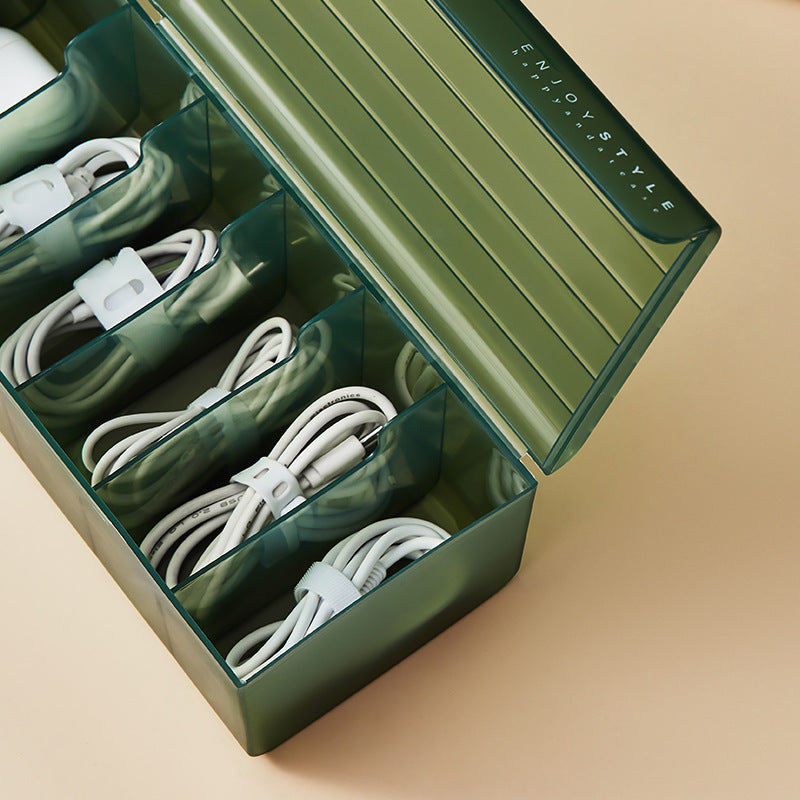 Desktop Data Cable Storage Box Mobile Phone Charger Charging Cable Sorting Grid Winder Power Cord Storage Box