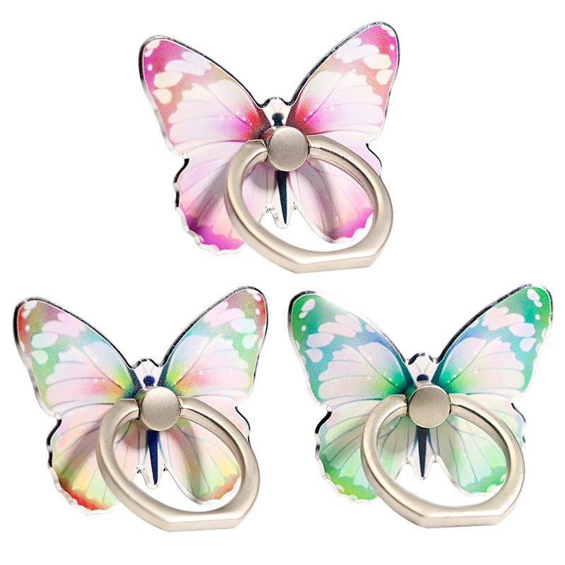 Mobile phone holder with butterfly colored painted cartoon cute and creative new ring buckle for mobile phone holder